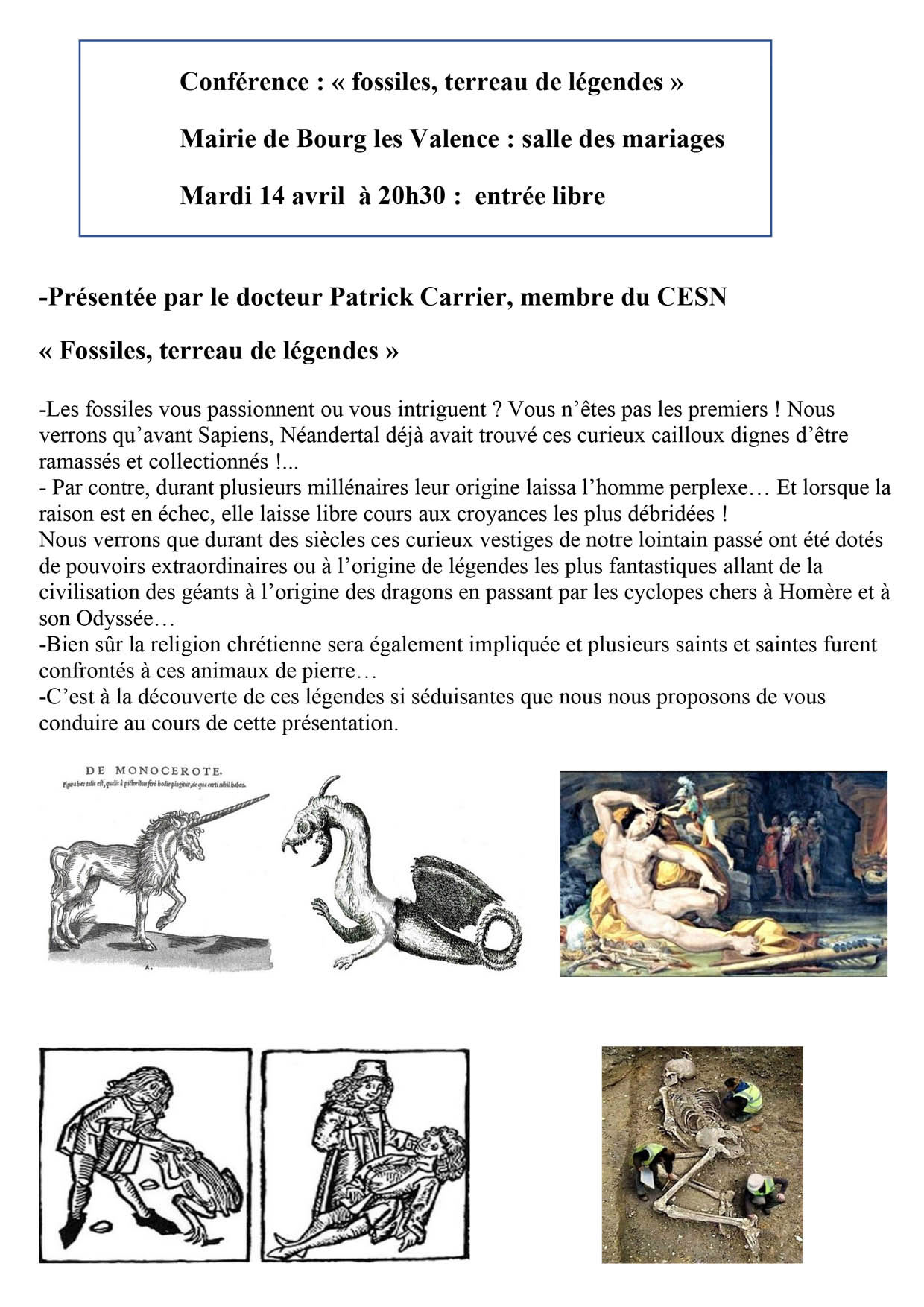 Conférence : « fossiles, terreau de légendes »